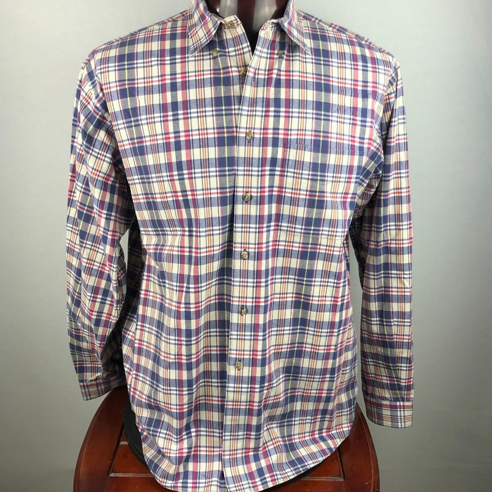 Marks & Spencer St Michael Casual Dress Shirt L Blue/Red Striped Pattern